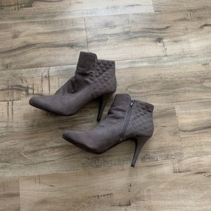 Charcoal Heeled Ankle Boots w/ Textured Design